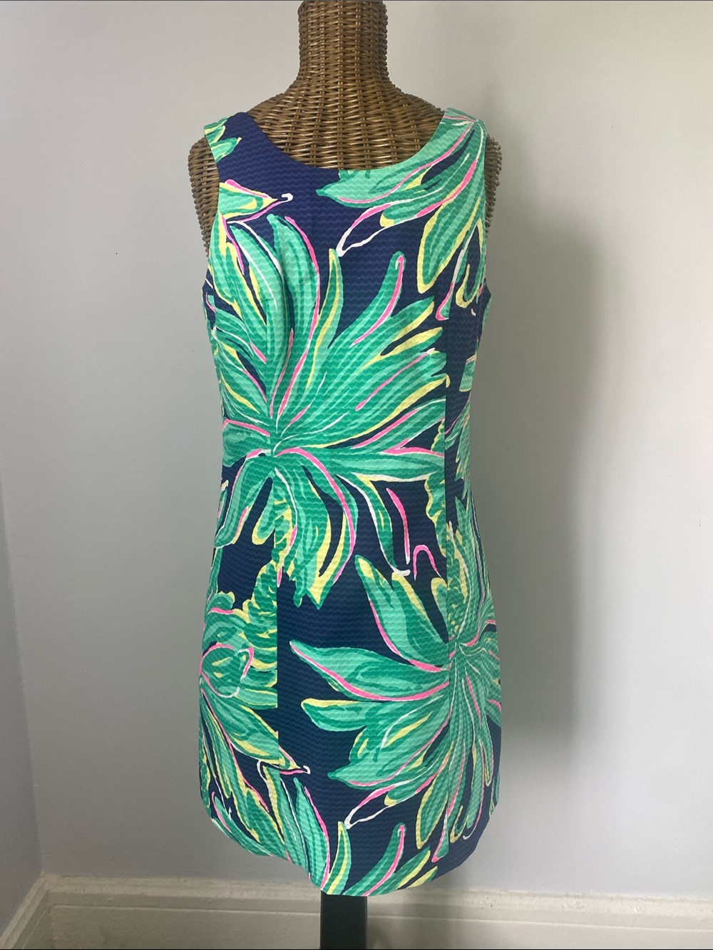 Lilly Pulitzer Navy Shift Dress with Green and Pink Tropical Print